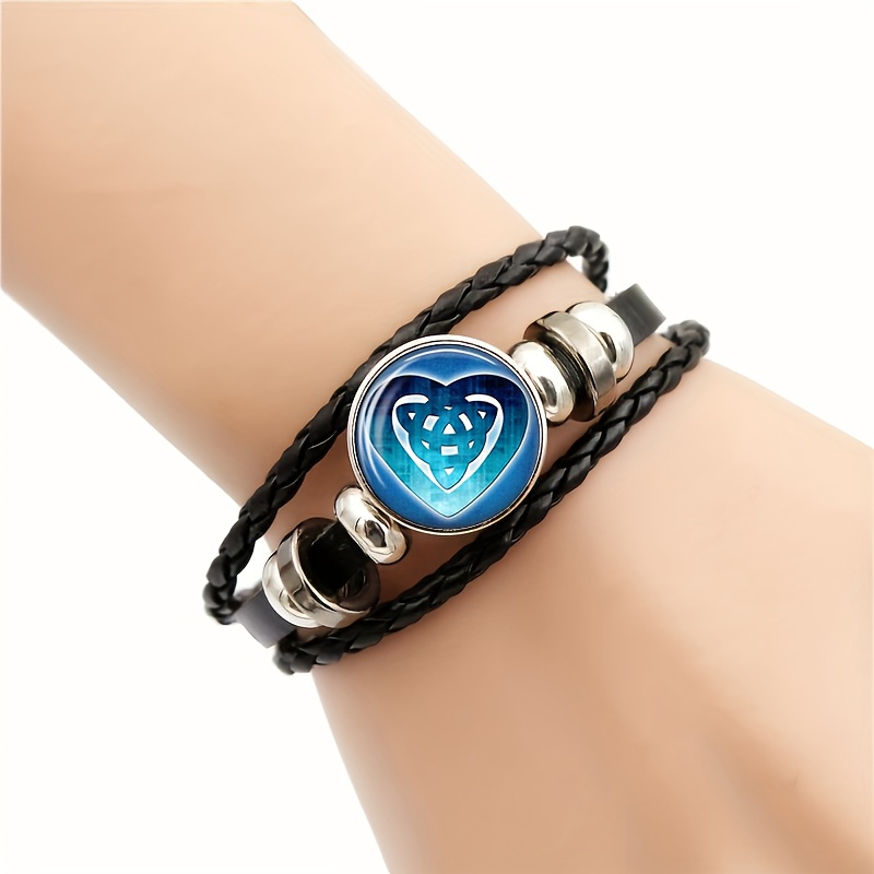 Men's Blue Circular Emblem Bracelet, Heart Pattern Design
